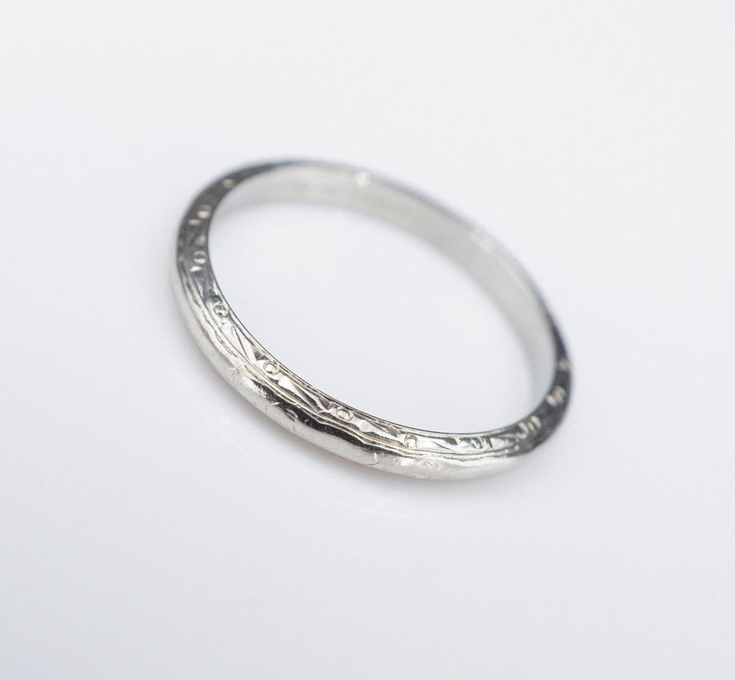 Antique Blue Bonnet 18k White Gold Wedding Band Ring Size 6.5 Slim 2.3 mm RG3483