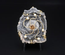 Vintage Abstract 14k Gold Druzy Slab Pearl Pendant 2.5" PG1551
