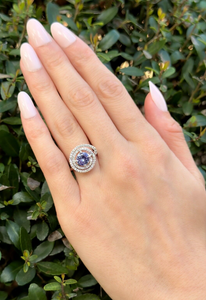 Tanzanite Diamond Swirl Cocktail Ring 1.6 ctw 18k White Gold Size 6.75 RG4082