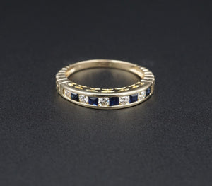 14k Yellow Gold 0.7ct Natural Sapphire Diamond Stacker Band Ring Size 8.5 RG3425