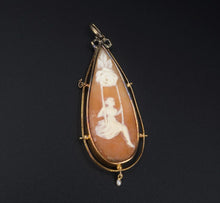 Vintage 18k Yellow Gold Teardrop Carved Shell Cameo Pendant 2.4" PG1701