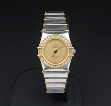 Ladies Vtg Omega Constellation SS 18k Gold 23mm Watch Diamond Bezel 6" CO1001