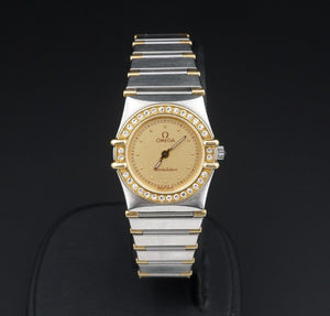 Ladies Vtg Omega Constellation SS 18k Gold 23mm Watch Diamond Bezel 6" CO1001