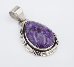 Navajo L Yazzie Sterling Silver Purple Sugilite Pendant Cabochon 1.8" PS2097