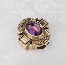 14k Yellow Gold Amethyst Black Enamel Slide Charm 1" Antique Large CHS1978