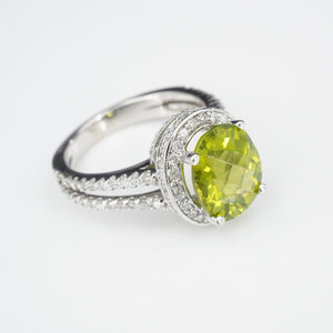 14k Peridot Diamond Cocktail Ring Hidden Halo White Gold Oval Size 7.25 RG3889