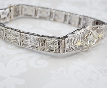Classic Antique Art Deco 14k Gold 1ct Three Diamond Filigree Bracelet 6.5" BG794
