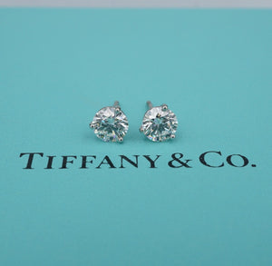 Tiffany Diamond Stud Earrings 2.5ct Carat Platinum VS1 I $40k Appraisal CO1114