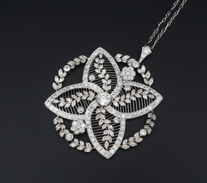 Antique Belle Epoque Platinum Diamond Floral Filigree Pendant Necklace NG1340