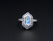 New 14k Moonstone & Teal Sapphire Ring White Gold Size 6.5 Designer RG4141