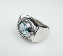 Aquamarine Diamond Wide Band Ring 3 carat 14k White Gold Halo Size 4.5 RG3122