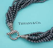 Tiffany & Co Torsade Hematite Bead Necklace Sterling Silver Toggle 17" NS2144