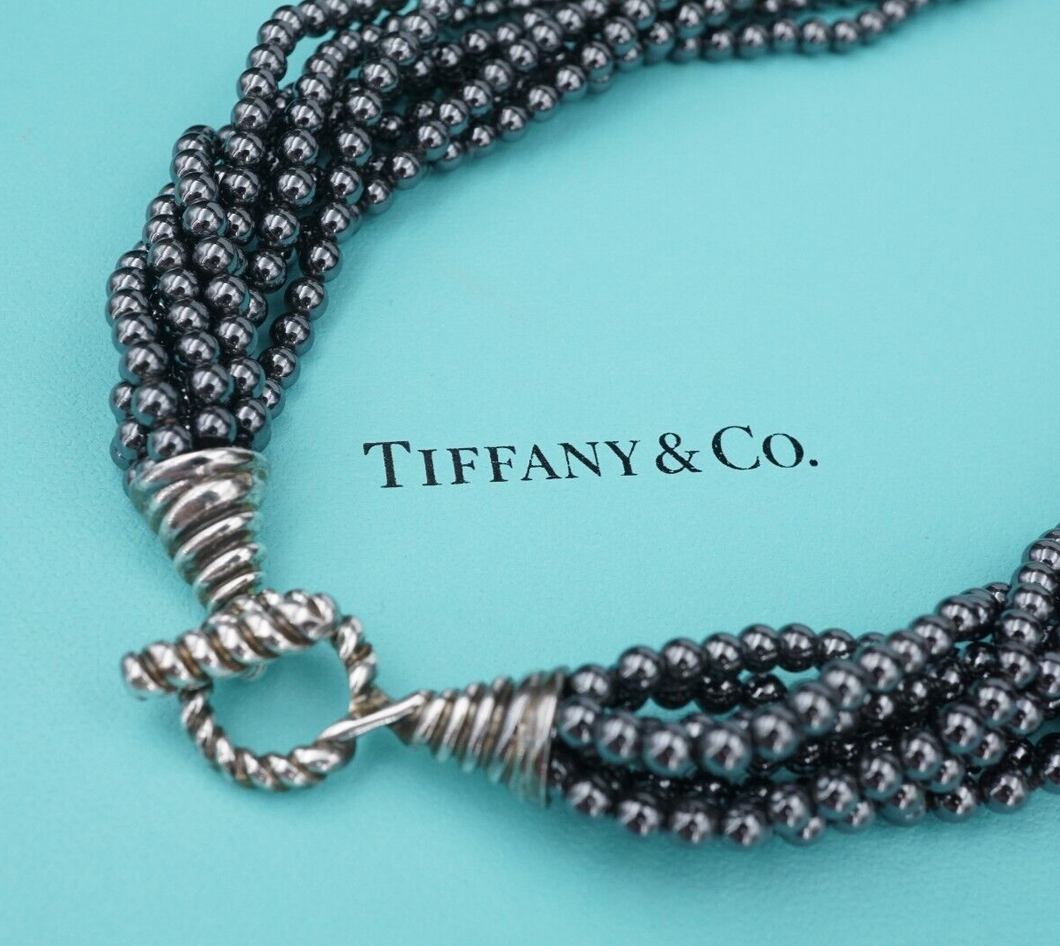 Tiffany & Co Torsade Hematite Bead Necklace Sterling Silver Toggle 17