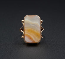 Unique Vintage Russian 14k Gold Veiled Agate Slab Statement Ring Sz 7.25 RG3582