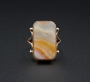 Unique Vintage Russian 14k Gold Veiled Agate Slab Statement Ring Sz 7.25 RG3582