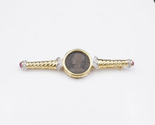 Ancient Coin Bar Pin Brooch 18k Yellow Gold Diamond Ruby Constantine OG221
