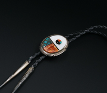 Zuni Sunface Inlay Bolo Tie Multi-Stone Sterling Silver 19" Vintage Signed M1937