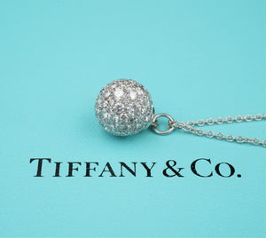 Tiffany Diamond HardWear Pave Ball Necklace 18k White Gold 3ct 18" NG1447