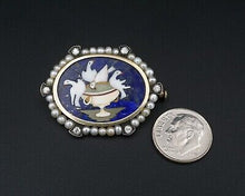 Antique 14k Pietra Dura Lapis Mosaic Pliny's Doves Diamond Pearl Brooch OG393