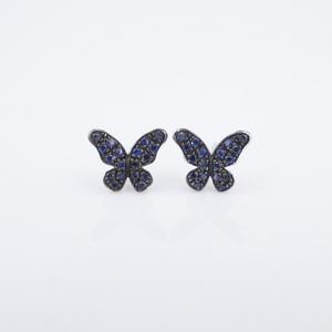 18k Pave Sapphire Stud Butterfly Earrings Mini Natural White Gold New EG2385