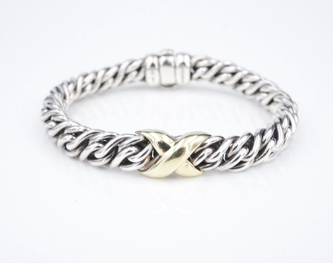 David Yurman Lyrica Bracelet X Station Sterling Silver 18k Gold 7.25