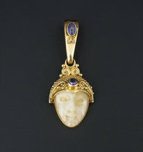 SAJEN 18k Gold Moon Carved Face Goddess 1ct Tanzanite Pendant Enhancer 2" PG1228