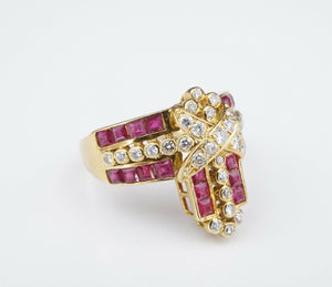 Diamond Ruby Modernist Cocktail Ring 3 carat 18k Yellow Gold Size 8.75 RG3115