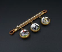 Antique Brass Reverse Painted Essex Crystal Equestrian Brooch 1" Pin Dog M1941