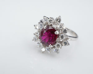 14k White Gold Cushion Ruby Diamond Floral Halo Ring Size 6.5 RG3653