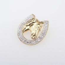 14k Gold Diamond Horseshoe Pendant Equestrian Horse 2-Tone 0.7" PG1681