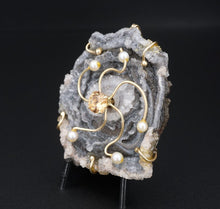 Vintage Abstract 14k Gold Druzy Slab Pearl Pendant 2.5" PG1551