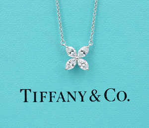 Tiffany Co Diamond Large Victoria Platinum Pendant Necklace 16" with Box NG1580