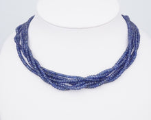 18K Natural Blue Sapphire Diamond Torsade Necklace Bead Toggle 16" Choker NG1504