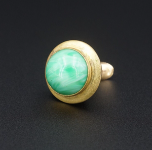 Vintage 14k Yellow Gold Pitcher Pendant Charm 1.2" Green Glass PG1777