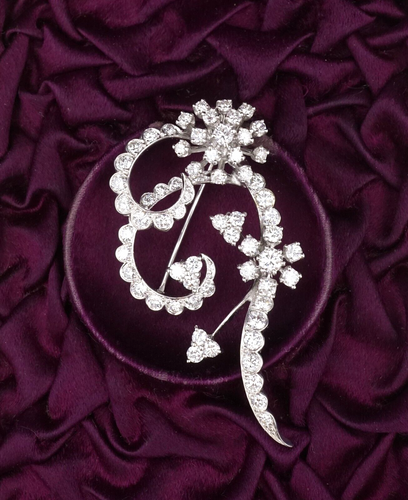 Vintage 14k Diamond Ribbon Brooch White Gold Floral Cluster 3ctw 1.7