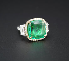 18k Gold 8.3ct Natural Emerald Diamond Halo Cocktail Ring Size 6 AGL Cert CO1058