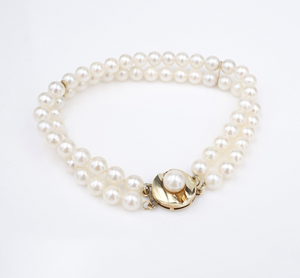 Classic JKa 14K Yellow Gold Double Strand Pearl Bracelet 7" 5.5mm J. Kohle BG853