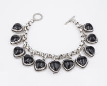 Joan Slifka Sterling Silver Reversible Heart 11 Charm Bracelet 7" Onyx BS2877