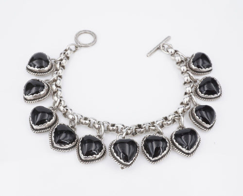 Joan Slifka Sterling Silver Reversible Heart 11 Charm Bracelet 7