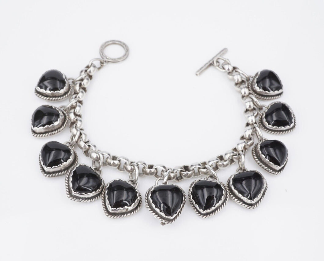 Joan Slifka Sterling Silver Reversible Heart 11 Charm Bracelet 7