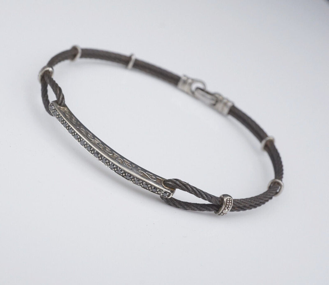Charriol 18k White Gold Black Cable Celtic Noir Diamond Bracelet 6.75