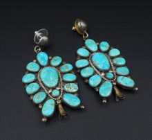 Vintage Navajo Squash Blossom Earrings Turquoise Sterling Silver 2.5" ES2528