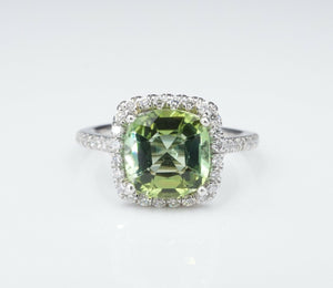 Green Tourmaline Diamond Halo Ring Platinum 3 carat Size 5.75 RG3236