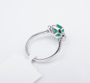 NWOT 14k White Gold 4.3ctw Natural Emerald Diamond Halo Ring Size 6 CO1179