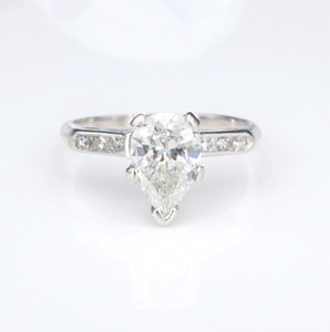 Vintage Platinum 1 carat Pear Diamond Engagement Ring Size 4.5 Sizable RG3637