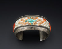 Anglo John Hornbeck Sterling Silver Coral Cobble Inlay Cuff Bracelet 6.5" BS2600