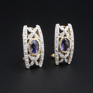 Tanzanite Diamond Earrings 10k Gold Omega Back Huggie 1 ctw 7/8" EG2433