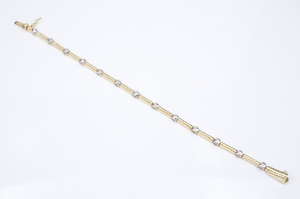 14k White Yellow Gold Natural Diamond Station Bracelet 7" Two Tone BG914