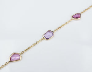New 14k Yellow Gold Pink Purple 3 carat Sapphire 5 Station Bracelet 7" BG739