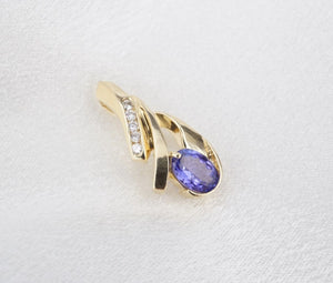 14k Yellow Gold Oval Tanzanite Diamond Slide Pendant Vintage 0.85" PG1825